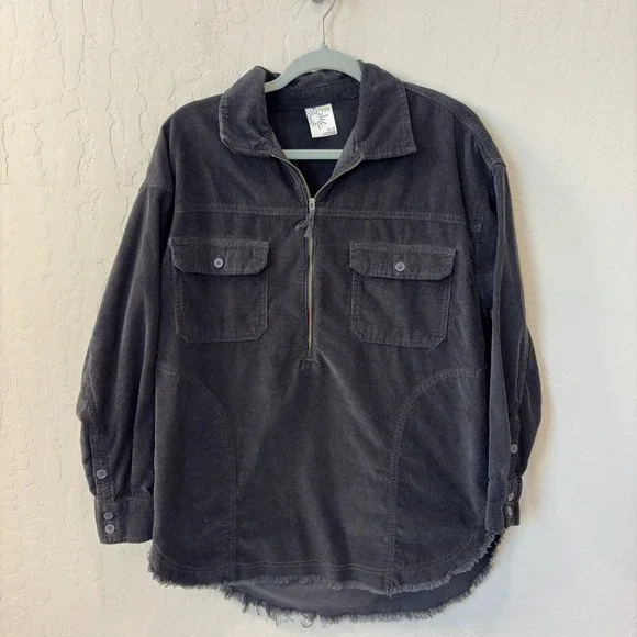 OFFLINE by Aerie Corduroy Quarter Zip Pullover Frayed Hem Shirt Black XS - Picture 1 of 5